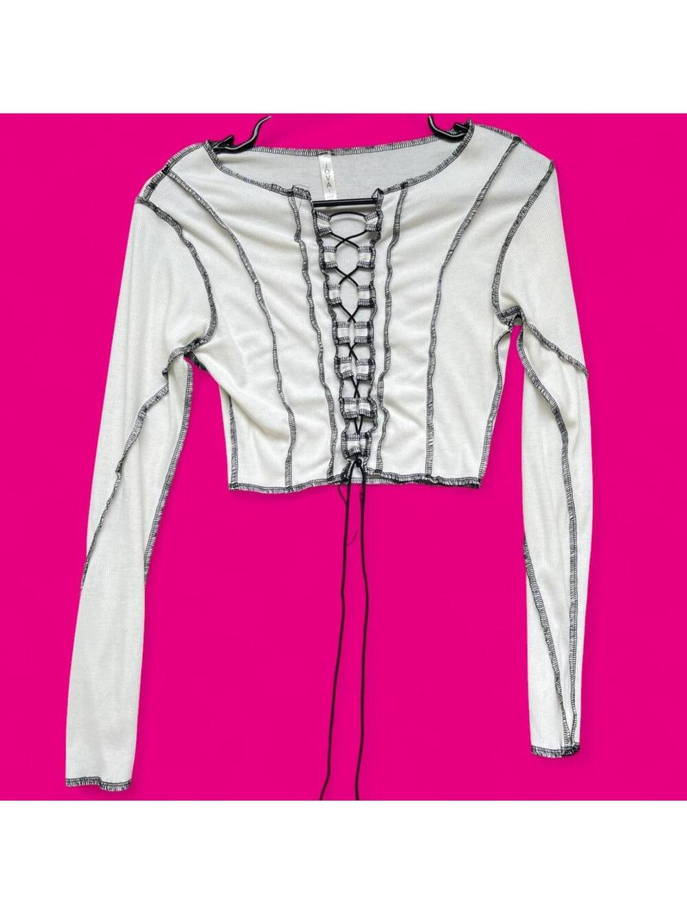 Women's Cream and Black Crop-top